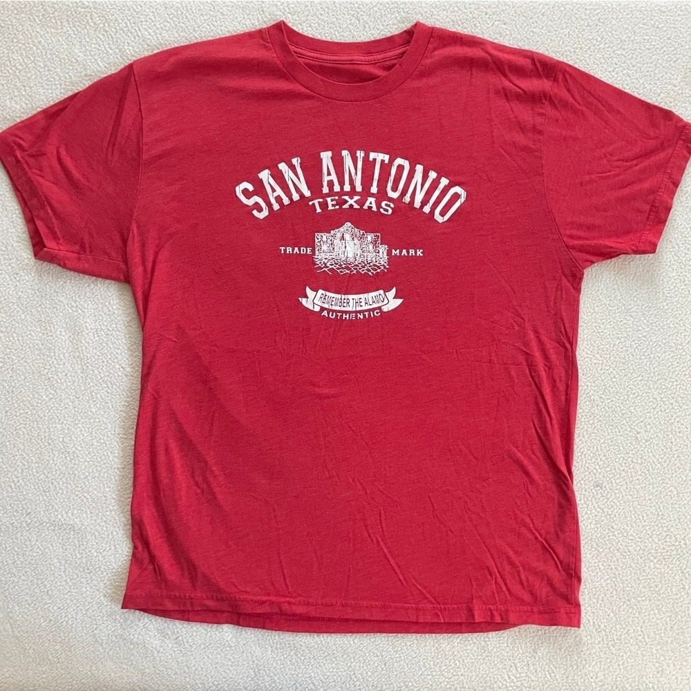 No Tag Mens‎ Medium T-Shirt Red San Antonio Texas Remember The Alamo Graphic Tee